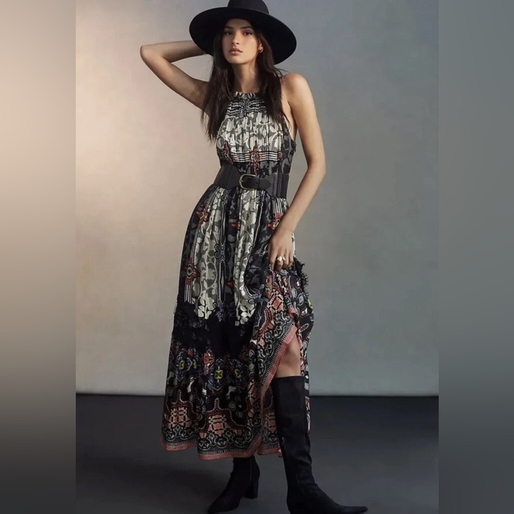 Anthropologie Bhanuni by Jyoti Black and White Halter Maxi Sundress Size 10